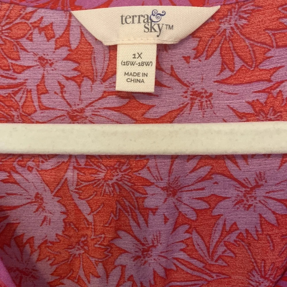 Terra & Sky Plus Red & Purple Floral Dress SZ 1X - Picture 4 of 5